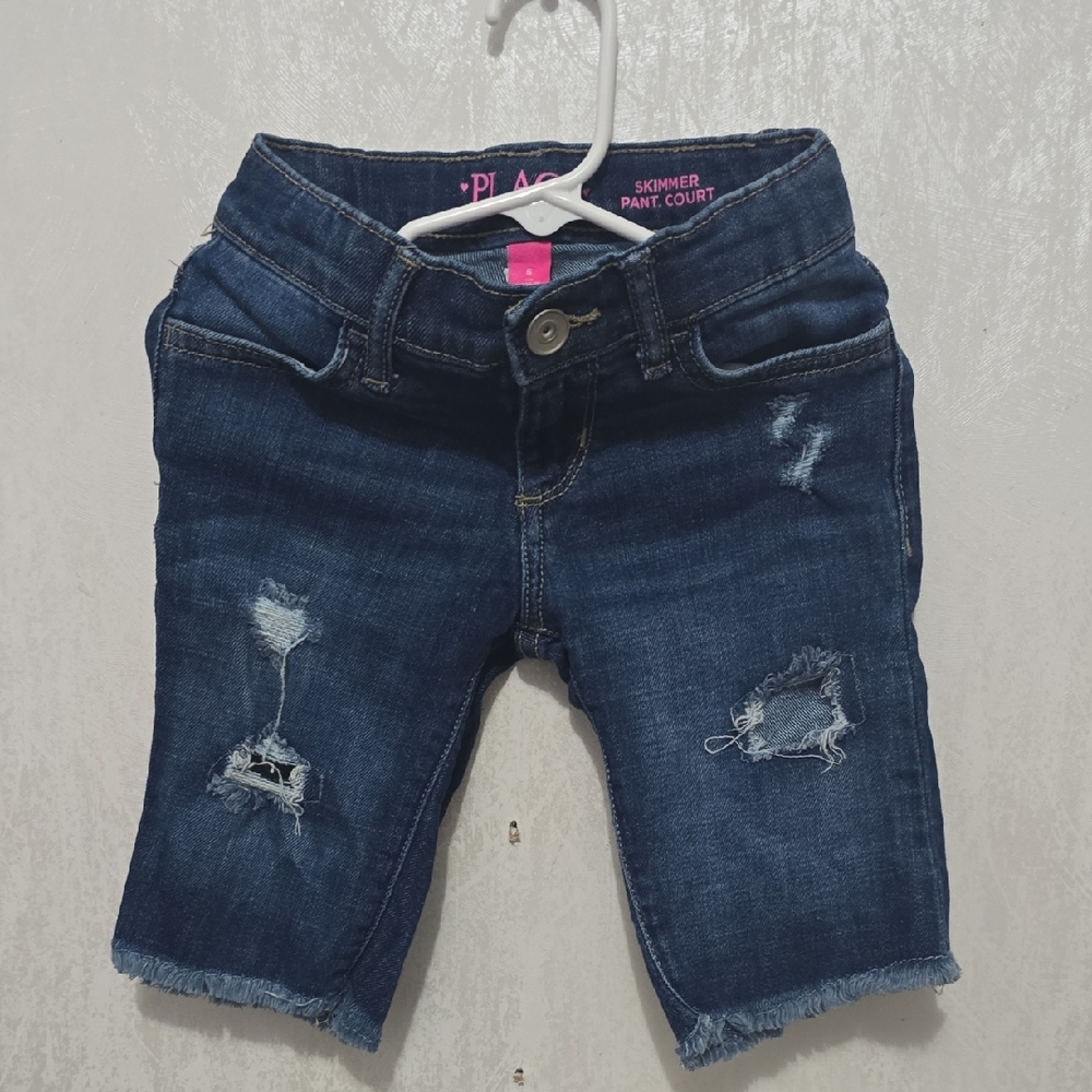 Childrens Place Girl 6 Dark Blue Distressed Kids Jeans Skimmer Denim